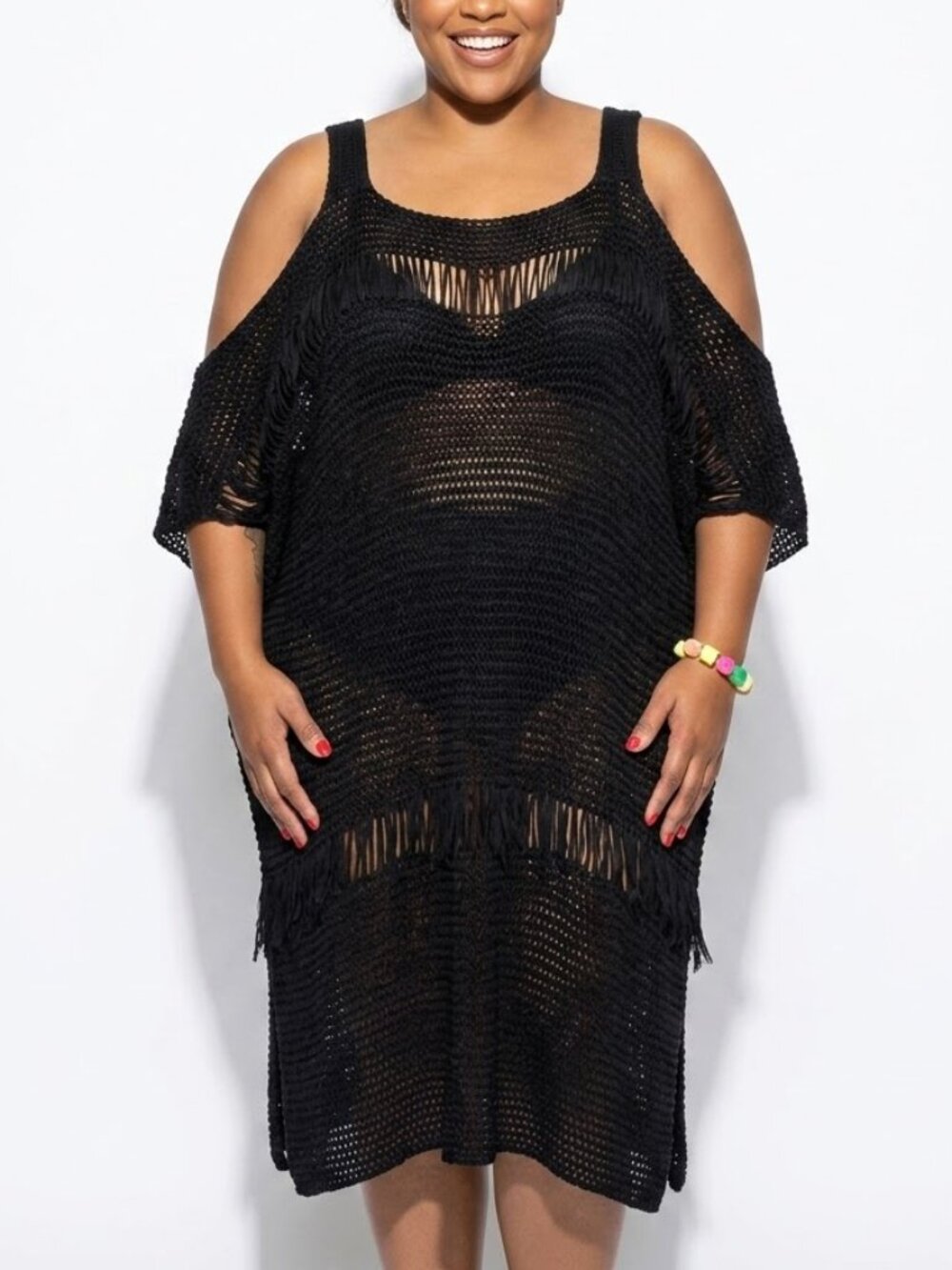 VENUS Whimsigoth Open Knit Crochet Tunic Dress Cover Up Sleeveless Plus 1X
